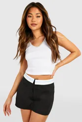 Womens Contrast Waist Skort - Black - Size 6 Uk