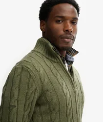 Superdry Herren Jacob Zopfstrick-pullover mit Reißverschluss Green - Größe: M