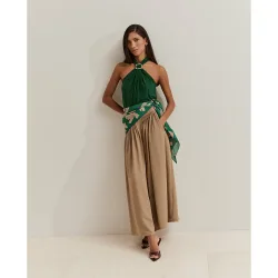 Pantalones plisados de mujer de pierna ancha