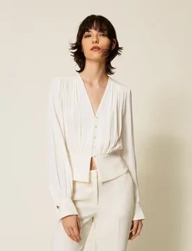 Chemise en crêpe de Chine avec fronces - TWINSET - FashionsVida