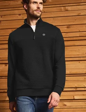 Street One Troyer Strukturpullover male Schwarz - Street One MEN - FashionsVida