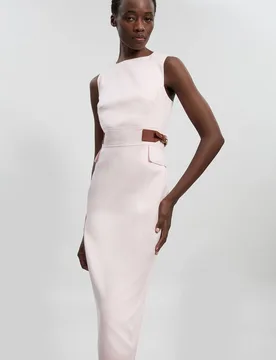 Women's Petite Tailored Linen Tab Waist Pencil Midi Dress in Blush Size: 16 - Blush - Size: 16 - Karen millen - FashionsVida