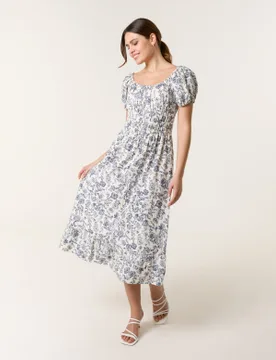 Ditsy Floral Puff Sleeve Dress - L / MULTI - female - Blue Vanilla - FashionsVida