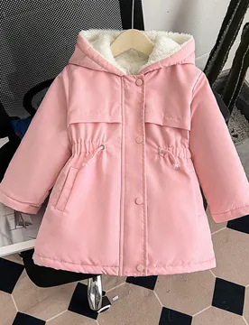 Abrigo acolchado con capucha y cintura ceñida para niña, cierre con cremallera, cordón falso, para invierno 8Y - Shein - FashionsVida