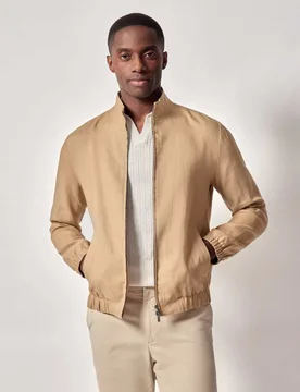 Pure Linen Bomber Jacket Sand male - Hawes & Curtis - FashionsVida