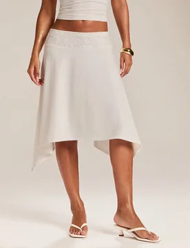 Falda de verano de cintura baja con parches de encaje de unicolor elegante para mujer XXS - Shein - FashionsVida