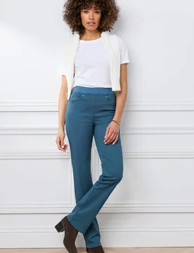 Women's Premium Pull On Twill Straight Leg Jeans in Teal Size: 22R - Teal - Size: 22R - Cotton Traders - FashionsVida