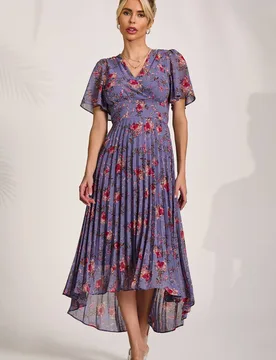 Women's Printed Chiffon Pleated Maxi Dress in Purple Size: 20 - Purple - Size: 20 - Jolie Moi - FashionsVida