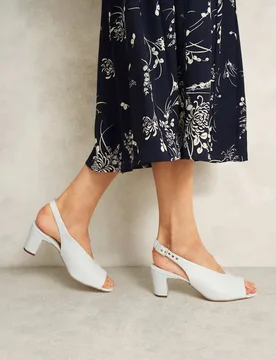 Faux Suede Block Heel Slingback Sandals Cream female - Hobbs - FashionsVida