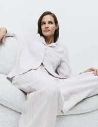 Muslin Striped Revere Pyjama Set Fawn female