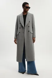 Women's Forever Wool Double Breasted Tailored Midi Coat in Grey Marl Size: 14 - Grey Marl - Size: 14