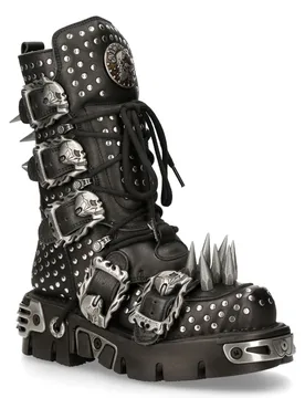Unisex Black Leather Studded Gothic Boots-1535-S1 - Size Eu 36 - New Rock - FashionsVida