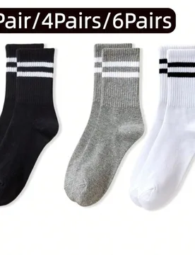Pares de calcetines de media caña para mujer, calcetines ligeros con doble raya, adecuados para primavera/otoño/verano, calcetines deportivos largos - Shein - FashionsVida