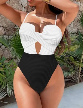Traje de baño de una pieza con bloques de color para primavera, con push up y sin aros L - Shein - FashionsVida