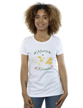 Women's Mickey Mouse Merry Kissmas Cotton T-Shirt in White Size: 2XL - White - Size: 2XL - Disney - FashionsVida