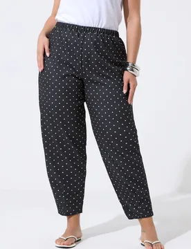 Women's Polka Dot Barrel Trousers in Black Size: 26-28 - Black - Size: 26-28 - Yours - FashionsVida