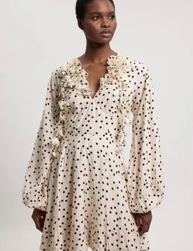 Women's Applique Spot Printed Woven Cold Shoulder Woven Mini Dress in Mono Size: 6 - Mono - Size: 6 - Karen millen - FashionsVida