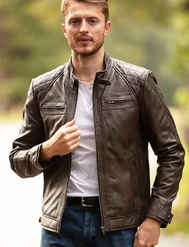 Mens 'Bronx' Real Biker Jacket - Dark Brown - Size X-Large - Ashwood Leather - FashionsVida