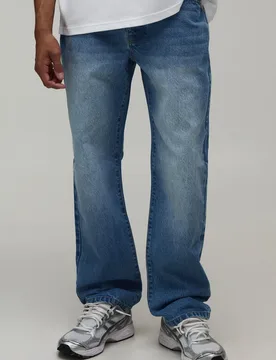Mens Essential Straight Fit Jeans - Blue Cotton - Size 28 Regular - boohooMAN - FashionsVida