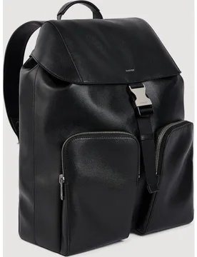 Mochila de hombre en cuero regenerado con cierre de clip - sandro - FashionsVida