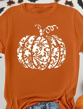 Camiseta de manga corta con cuello redondo y estampado de calabaza, de verano, para mujer talla grande 3XL - Shein - FashionsVida