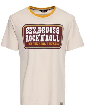 T-Shirt - Sex, Drugs & Rock’n’Roll - S bis 5XL - für Männer - Größe S - beige - Männer - male - King Kerosin - FashionsVida