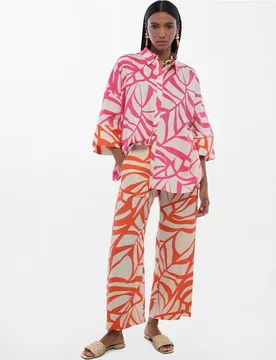 Pantalón ancho de mujer culotte print hojas - Lola Casademunt - FashionsVida