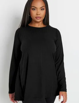 Women's Long Sleeve Swing Top in Black Size: 18 - Black - Size: 18 - Yours - FashionsVida