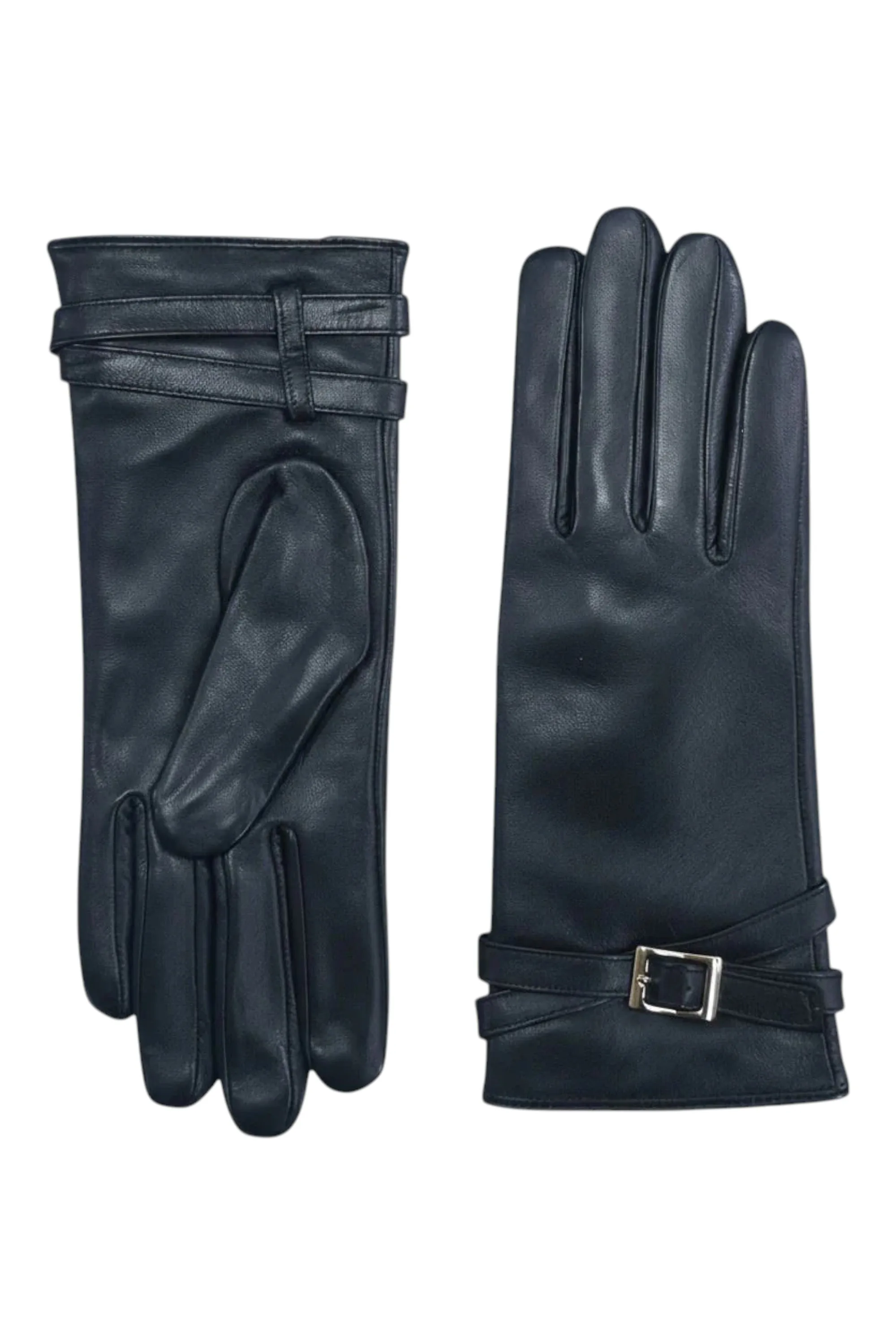 Womens Italian Leather Buckle Winter Gloves - - Size: XL - Infinity - FashionsVida