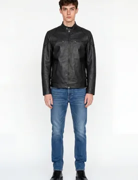 Mens Walter Leather Jacket In Black - Size 46 (Chest) - Pelle D'annata - FashionsVida
