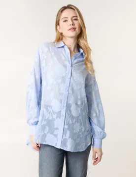 Sheer Devore Shirt - XL / BLUE - female - Blue Vanilla - FashionsVida
