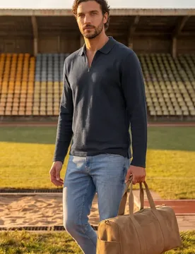 Street One Langarm Poloshirt mit Zipperdetail male Blau - Street One MEN - FashionsVida