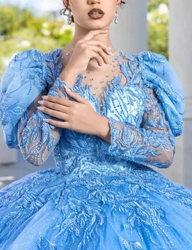 Blue Quinceanera Dress off-shoulder Glitter Pearl Decal Lace Long tail Bow vestidos de 15 Quinceanera ﻿Customize - Aliexpress - FashionsVida