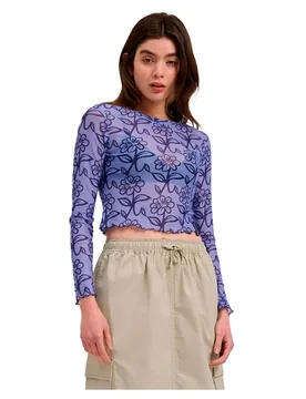 T-shirt à Manches Longues Delfino Flower Mesh Crop Blue / Dark Blue S - Santa Cruz - FashionsVida