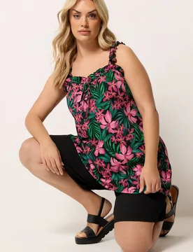 Women's Tropical Frill Vest Top Size: 20 - Multicolor - Size: 20 - Yours - FashionsVida