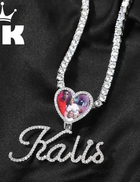 THE BLING KING Cursive Letter Name Small Heart Pendant DIY Photo Necklace Full Iced Out Cubic Zirconia CZ Stone Hiphop Jewelry - Aliexpress - FashionsVida