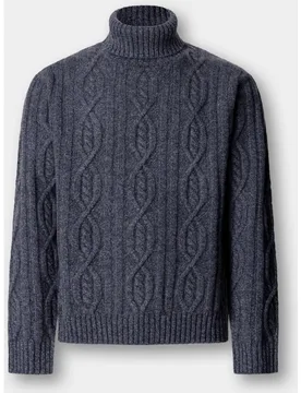 Jersey de cuello alto para hombre, 100% lambswool con punto trenzado - FACONNABLE - FashionsVida
