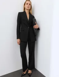 Pure Wool Tailored Straight Leg Trousers Black female
