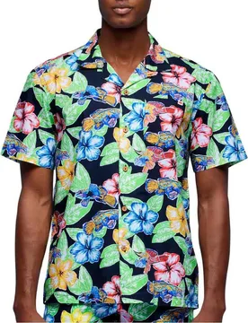 Camicia A Maniche Corte Floreale All Over Black 2XL - Sundek - FashionsVida