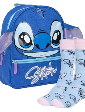 Ensemble De Conception De Petit Sac à Dos D´école Et De Chaussettes Stitch Blue / Pink One Size unisex - Cerda Stitch - FashionsVida