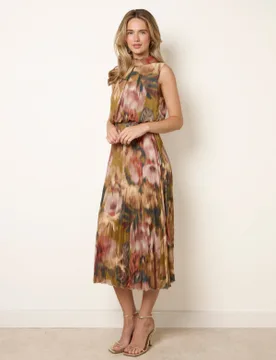 Sleeveless Cowl Neck Pleat Dress - M / GREEN - female - Blue Vanilla - FashionsVida