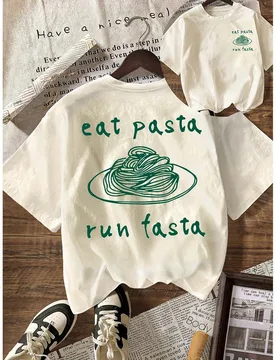 Camiseta de mujer de manga corta y cuello redondo, con estampado de pasta, de estilo casual para el verano S - Shein - FashionsVida