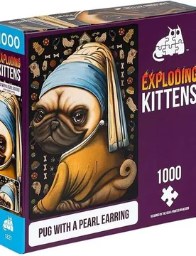 Pug with a Pearl Earring Jigsaw Puzzle (1000 piece) - Exploding Kittens - FashionsVida
