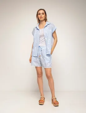 Short de mujer 100% algodón de rayas con bordado - Tantra - FashionsVida