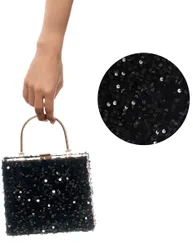 Samt-Tasche mit Pailletten Schwarz Erwachsene