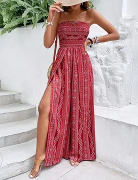 Mono tipo tubo con abertura en el muslo y estampado de paisley para ropa de Año Nuevo S - Shein - FashionsVida