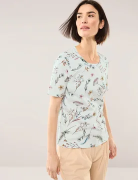 Baumwollshirt mit Blumen, normale Größen, Farbe Weiß, 46, weicher Baumwoll-/Modalmix pflegeleicht Damen - Walbusch - FashionsVida