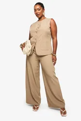 Womens Plus Drawstring Pinstripe Wide Leg Trouser - Beige - Size 20 Uk