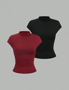 Nueva llegada de primavera/verano, camiseta de manga corta con cuello alto, minimalista y versátil, adecuada para ir al trabajo y uso diario XL - Shein - FashionsVida