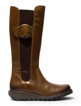 Women's Fly London Leather Knee-High Long Boots - SOIF361 in Camel Size: 6 - Camel - Size: 6 - Infinity Leather - FashionsVida